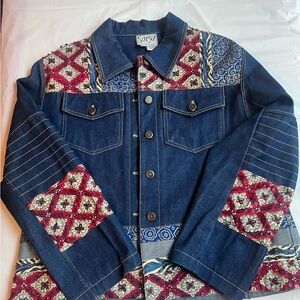 Navy Blue Patchwork Denim Jacket Boho